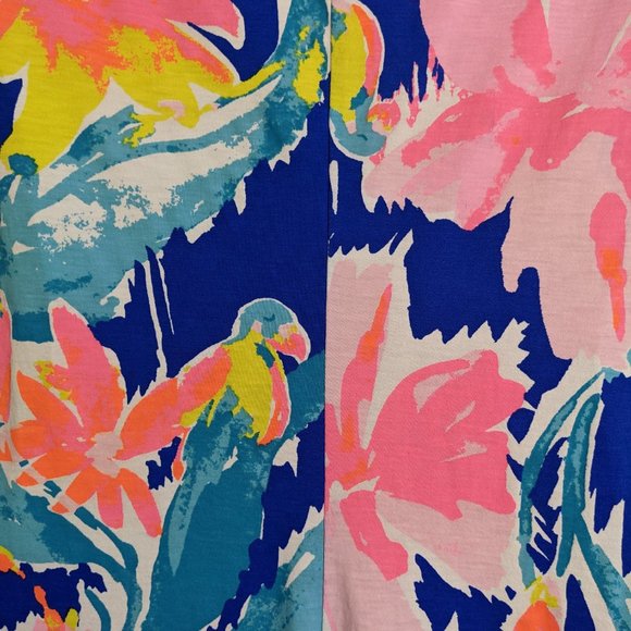 Lilly Pulitzer Blue & Pink Abstract Floral 100% Cotton Short Sleeve Dress - M - Picture 6 of 9